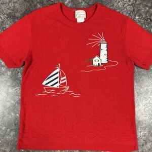 Vintage Company Collection Womens Textured Embroidered Nautical Theme Sweater M‎